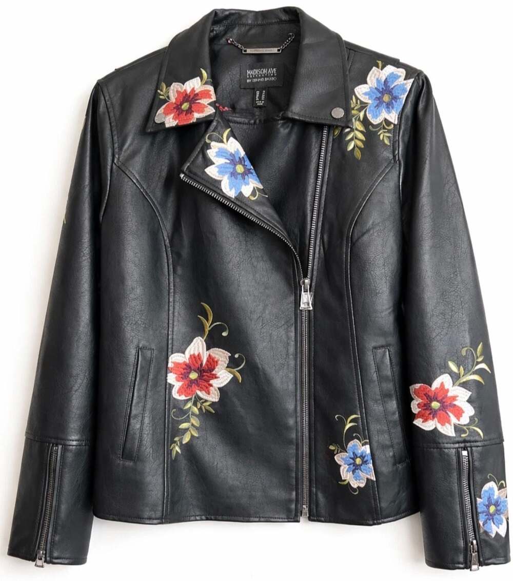 Madison Ave Collection by Dennis Basso Floral Embroidered Faux Leather Moto Jack